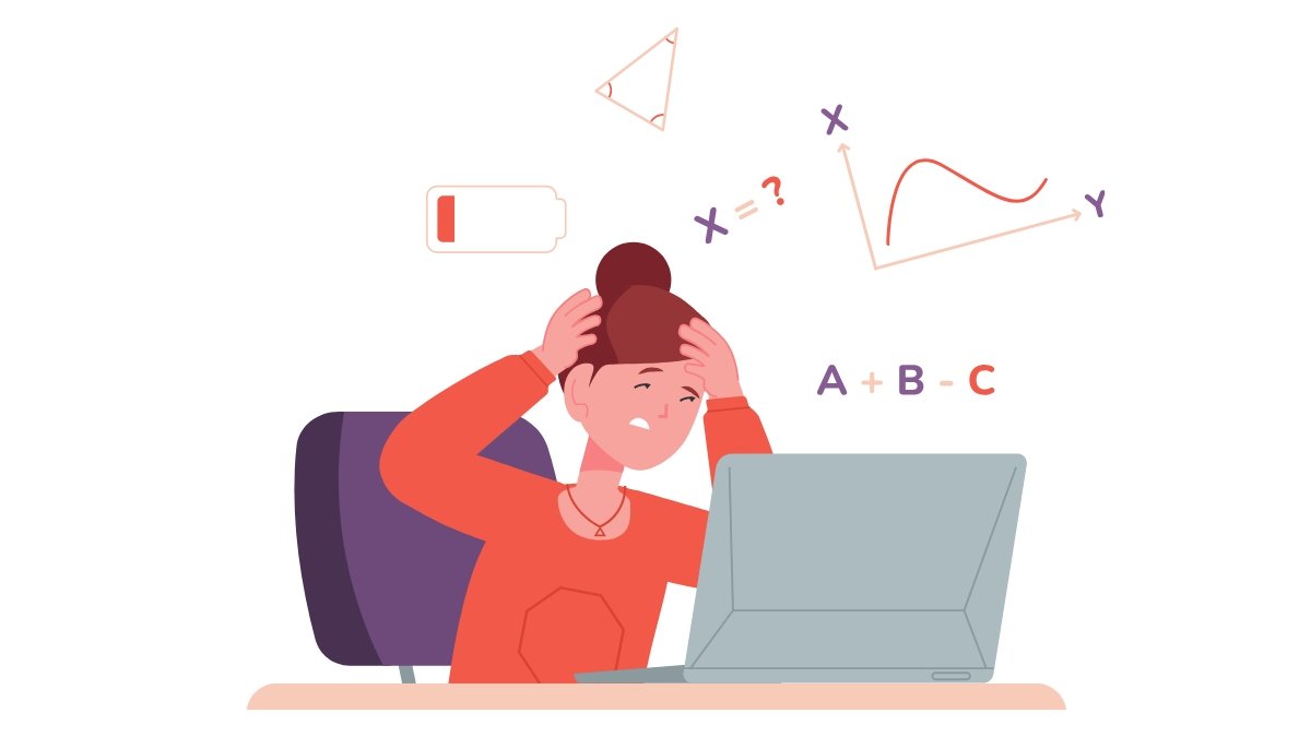Niña estresada frente a la computadora con dificultad para concentrarse en clase