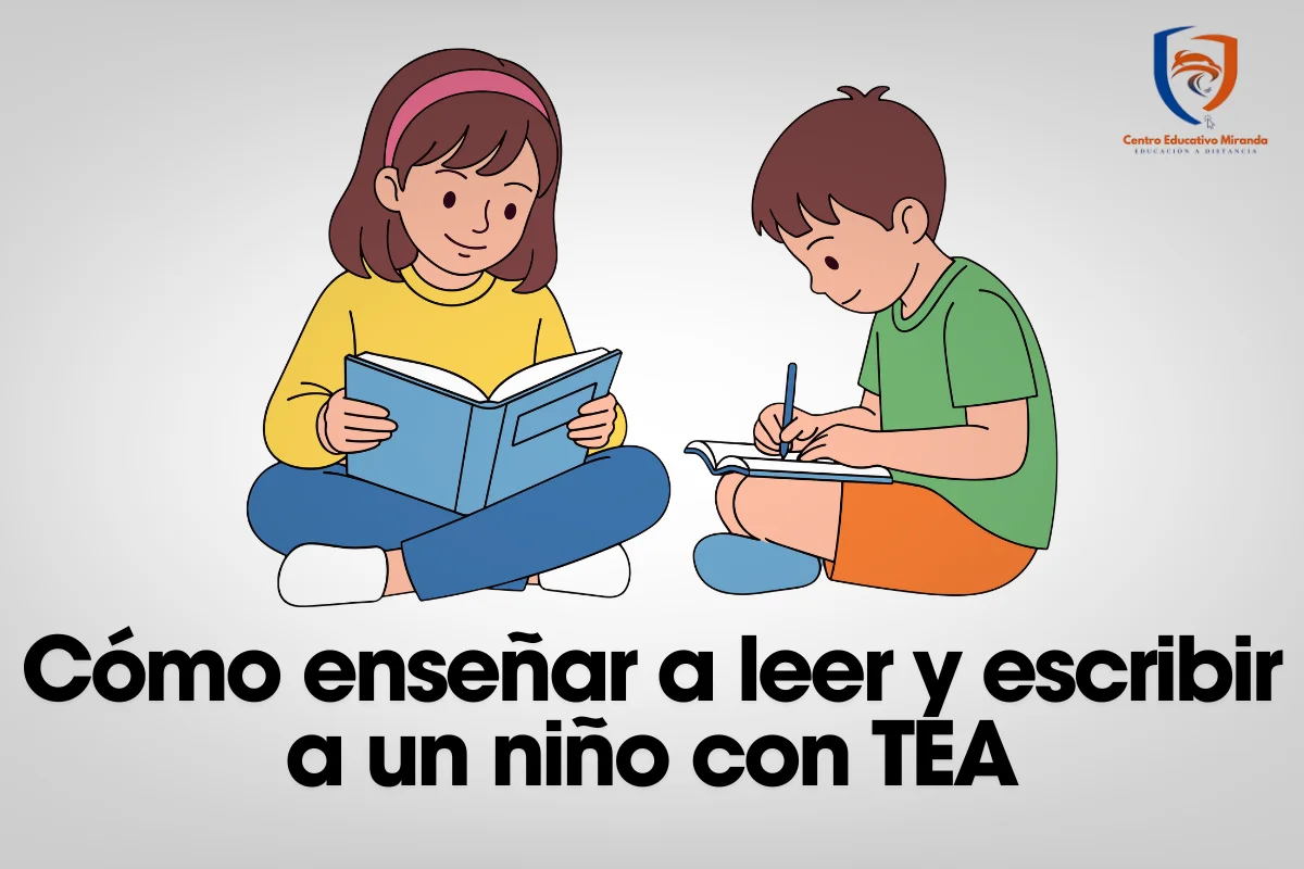 Madre e hijo con TEA aprendiendo lectoescritura con tarjetas de asociación de palabras e imágenes en una mesa de estudio